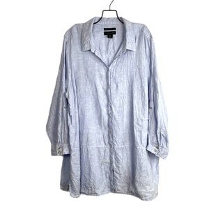 Tahari 100% Linen Top Tunic Blue Roll Tab Sleeve Sz 3X